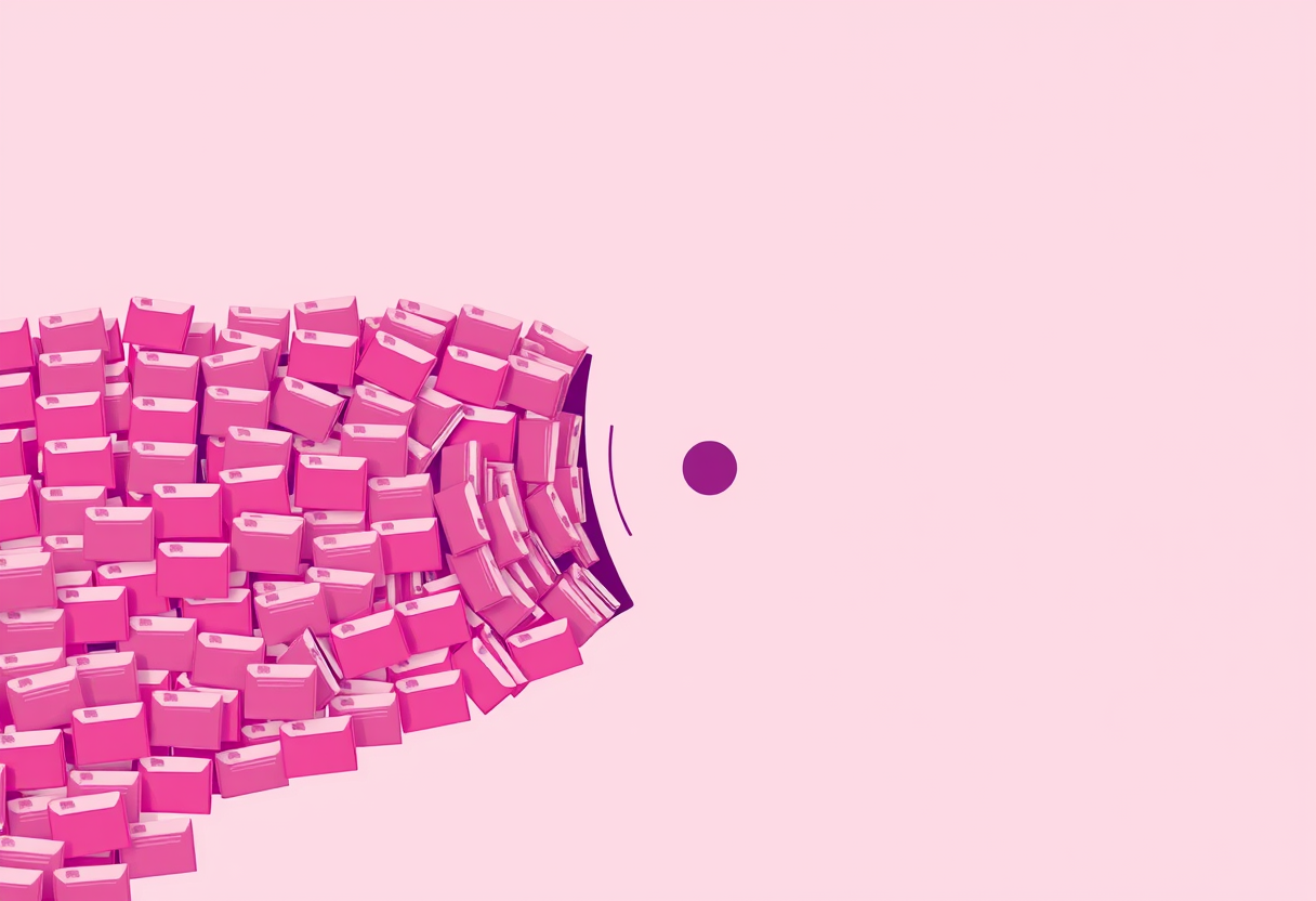 A large backlog of documents jammed behind a single narrow funnel, with only a thin trickle getting through — the analyst request queue as a bottleneck