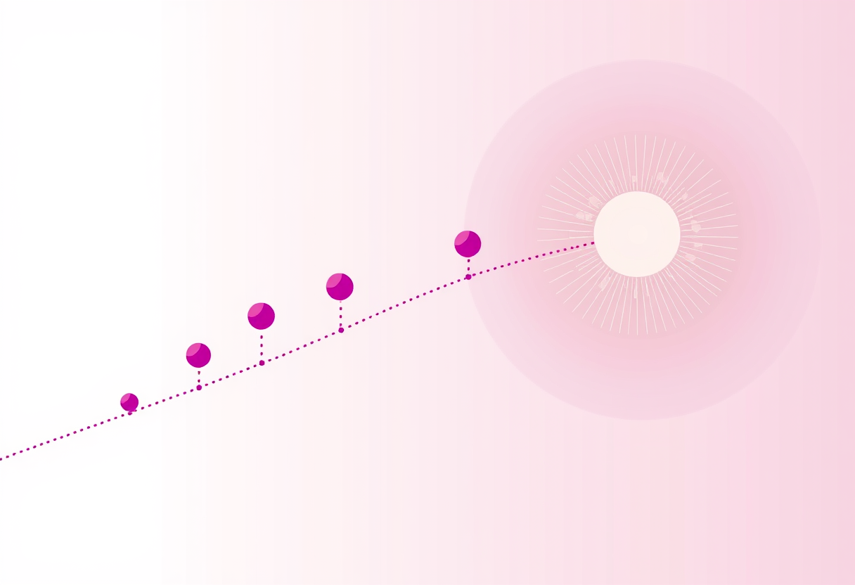 A single customer journey tracing a dotted path upward through several marketing touchpoints before arriving at one glowing conversion